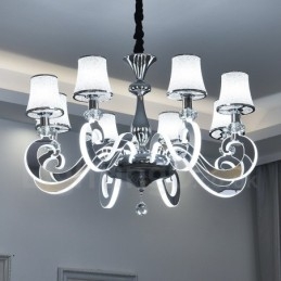 Lustre contemporain moderne à 8 lumières en acier à intensité variable avec abat-jour en verre