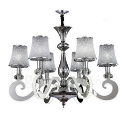 Lustre contemporain moderne à 6 lumières en acier à intensité variable avec abat-jour en verre
