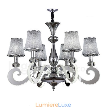 Lustre contemporain moderne à 6 lumières en acier à intensité variable avec abat-jour en verre Lustre contemporain moderne à 6 lumières en acier à intensité variable avec abat-jour en verre