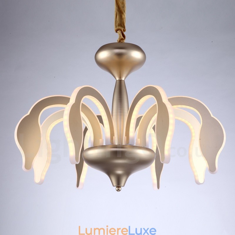 Lustre contemporain moderne à 8 lumières en acier à intensité variable avec abat-jour en acrylique