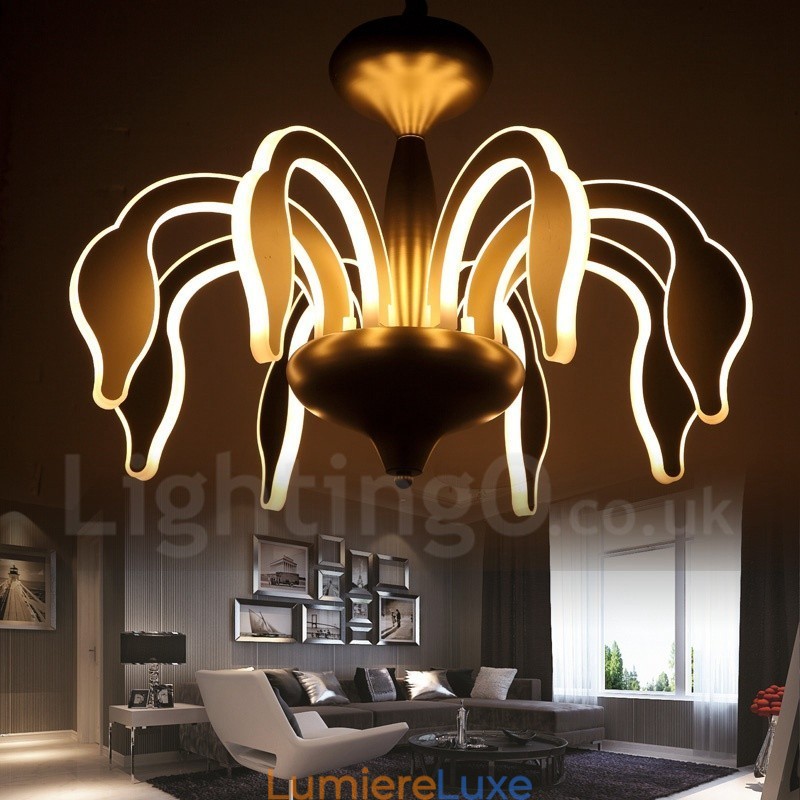 Lustre contemporain moderne à 8 lumières en acier à intensité variable avec abat-jour en acrylique