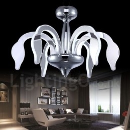 Lustre contemporain moderne à 6 lumières en acier à intensité variable avec abat-jour en acrylique