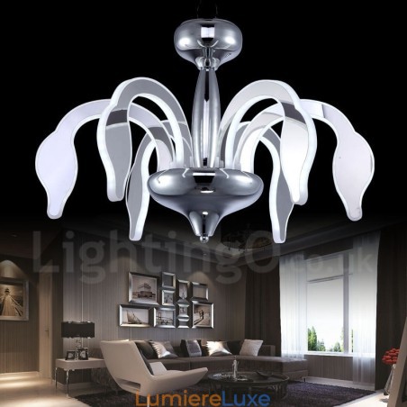 Lustre contemporain moderne à 6 lumières en acier à intensité variable avec abat-jour en acrylique