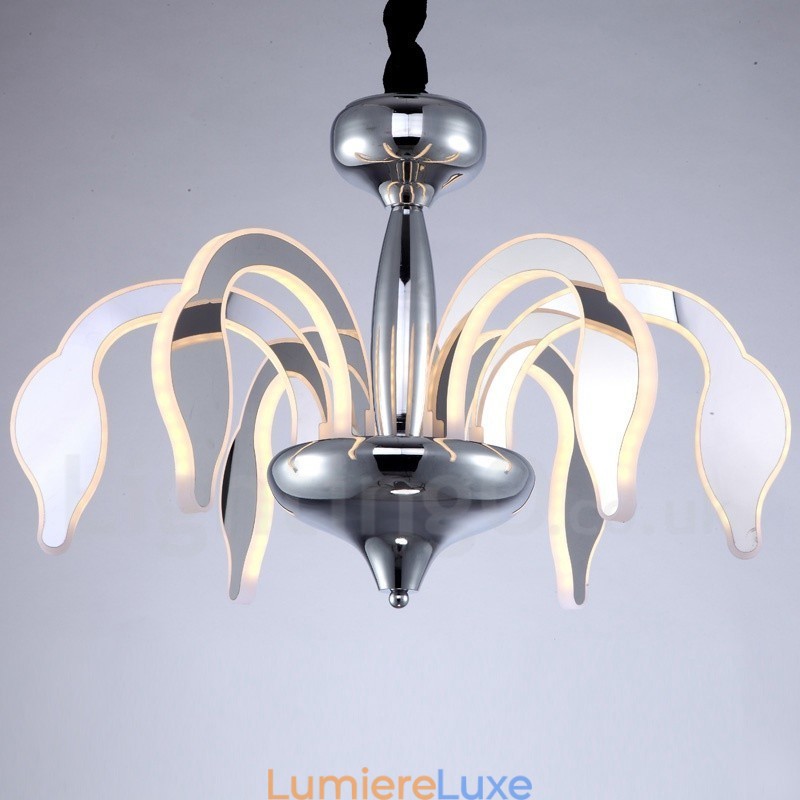 Lustre contemporain moderne à 6 lumières en acier à intensité variable avec abat-jour en acrylique