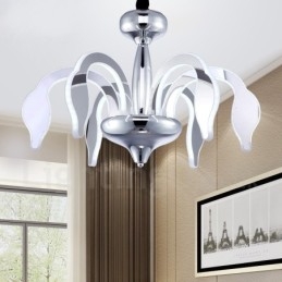 Lustre contemporain moderne à 6 lumières en acier à intensité variable avec abat-jour en acrylique