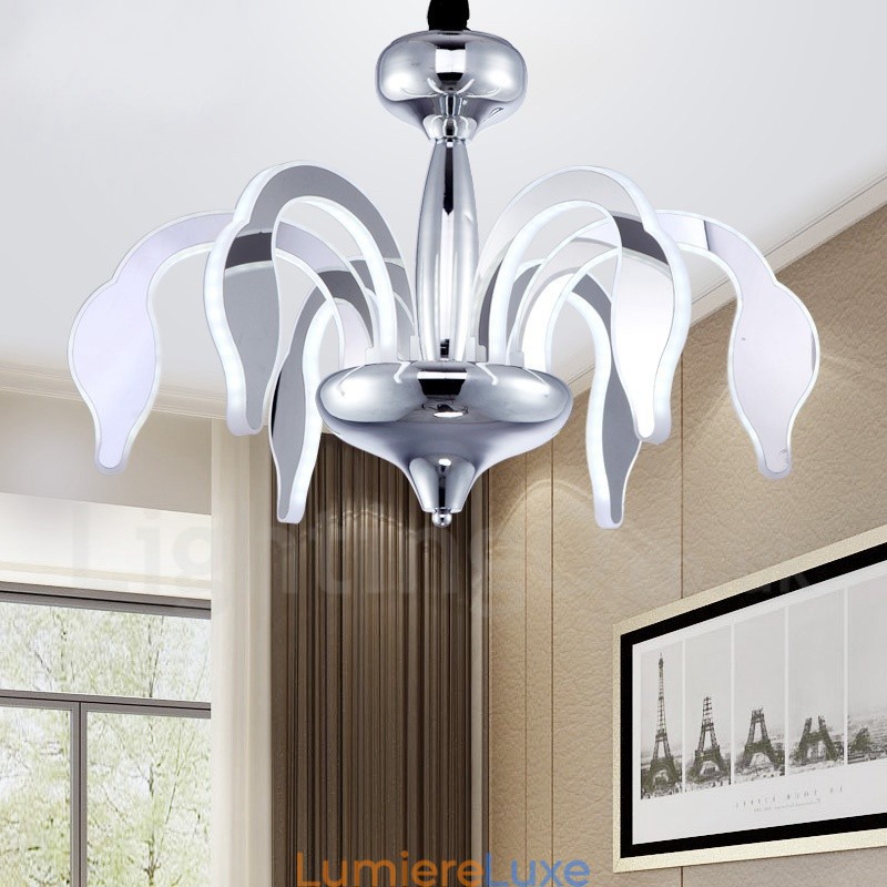 Lustre contemporain moderne à 6 lumières en acier à intensité variable avec abat-jour en acrylique