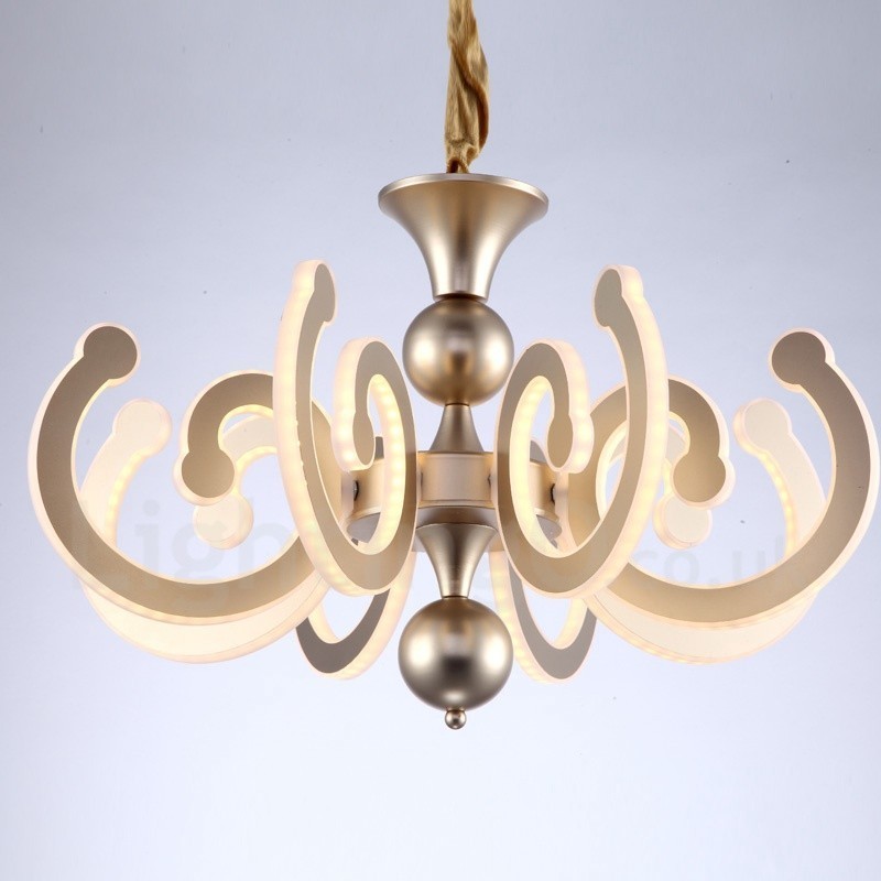 Lustre contemporain moderne à 6 lumières en acier à intensité variable avec abat-jour en acrylique