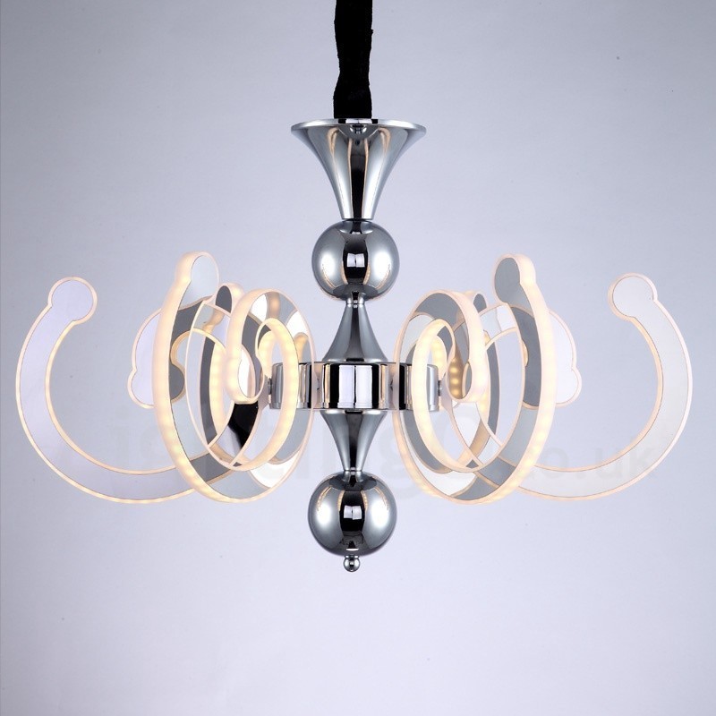 Lustre contemporain moderne à 6 lumières en acier à intensité variable avec abat-jour en acrylique