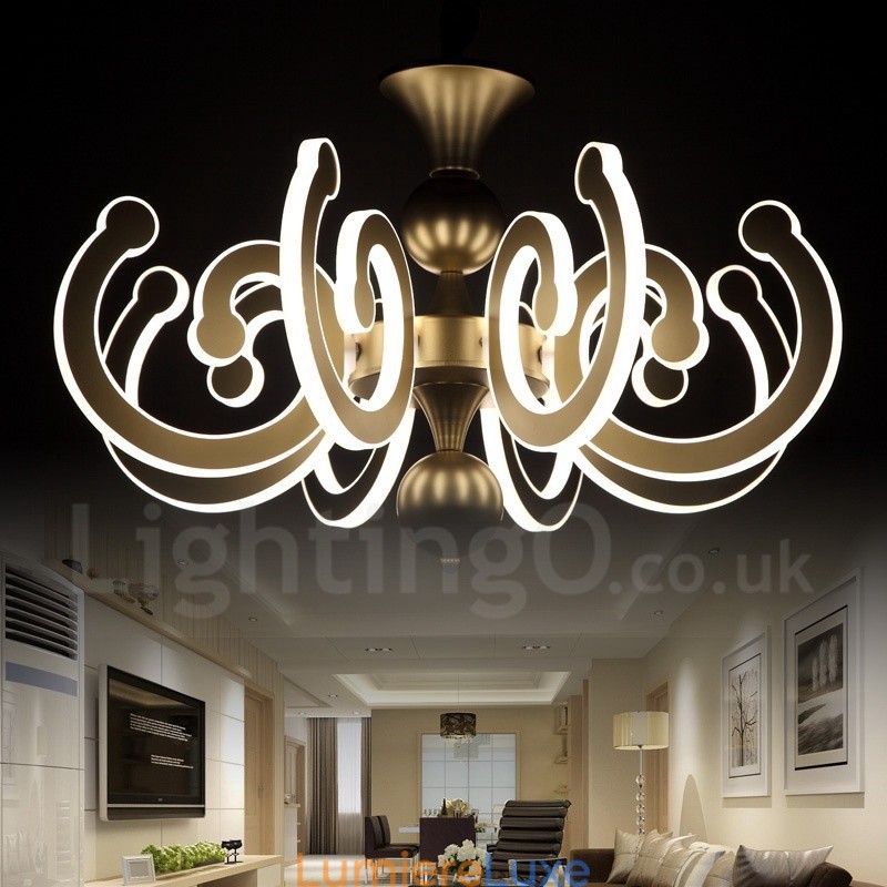 Lustre contemporain moderne à 8 lumières en acier à intensité variable avec abat-jour en acrylique