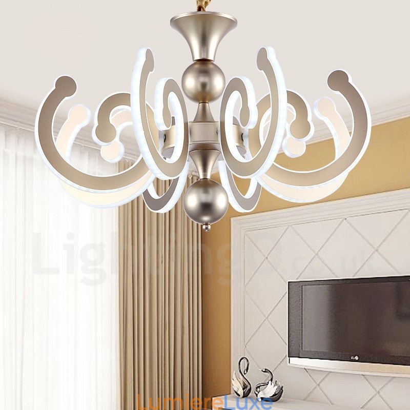 Lustre contemporain moderne à 8 lumières en acier à intensité variable avec abat-jour en acrylique