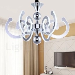 Lustre contemporain moderne à 8 lumières en acier à intensité variable avec abat-jour en acrylique