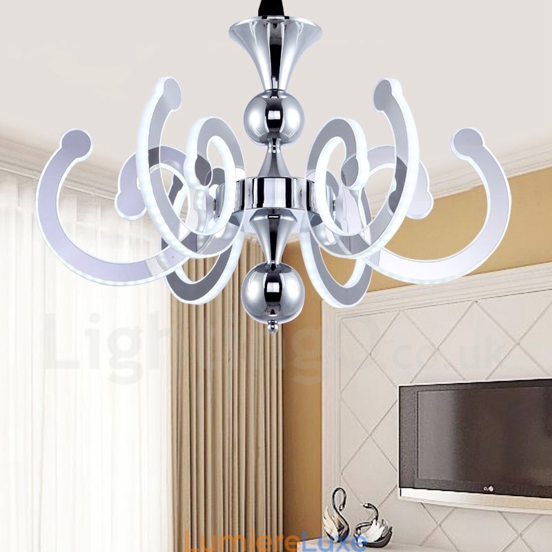 Lustre contemporain moderne à 8 lumières en acier à intensité variable avec abat-jour en acrylique