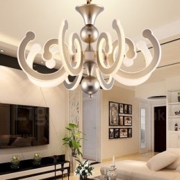Lustre contemporain moderne à 8 lumières en acier à intensité variable avec abat-jour en acrylique