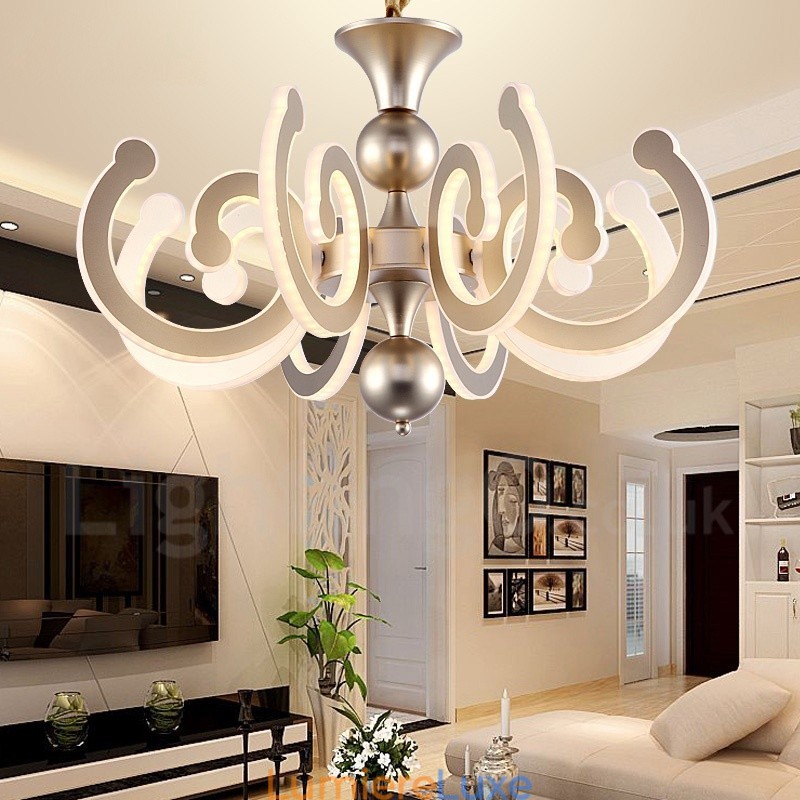 Lustre contemporain moderne à 8 lumières en acier à intensité variable avec abat-jour en acrylique
