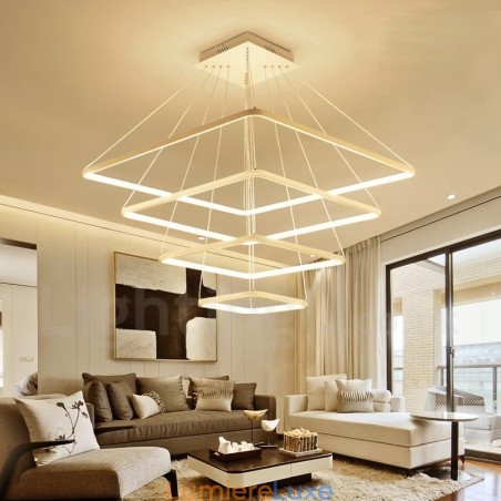 Suspension contemporaine moderne à 4 lampes en alliage d'aluminium avec abat-jour en acrylique Suspension contemporaine moderne à 4 lampes en alliage d'aluminium avec abat-jour en acrylique