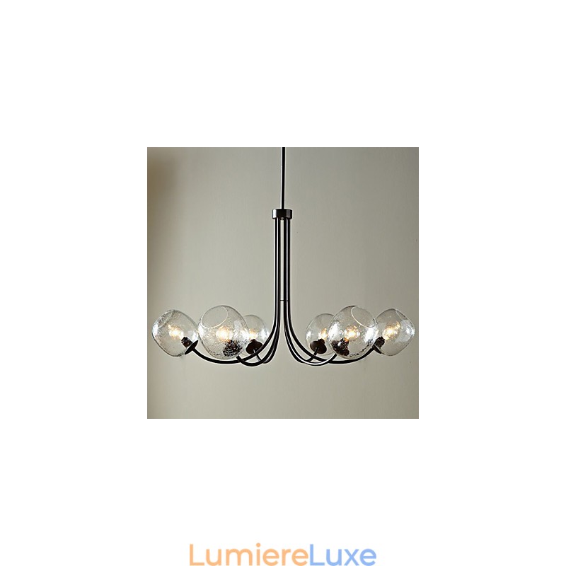 Lustre traditionnel à 6 lumières et abat-jour à bulles de verre