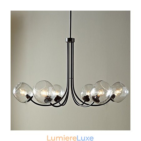 Lustre traditionnel à 6 lumières et abat-jour à bulles de verre Lustre traditionnel à 6 lumières et abat-jour à bulles de verre