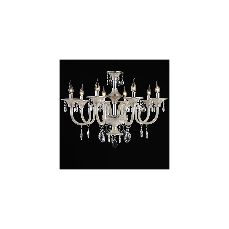 Lustre en verre de style palais à 8 lumières avec ampoule à bougie