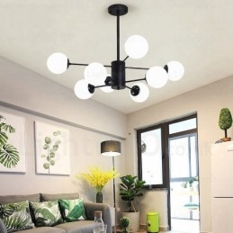Lustre contemporain moderne à 8 lumières avec abat-jour en verre