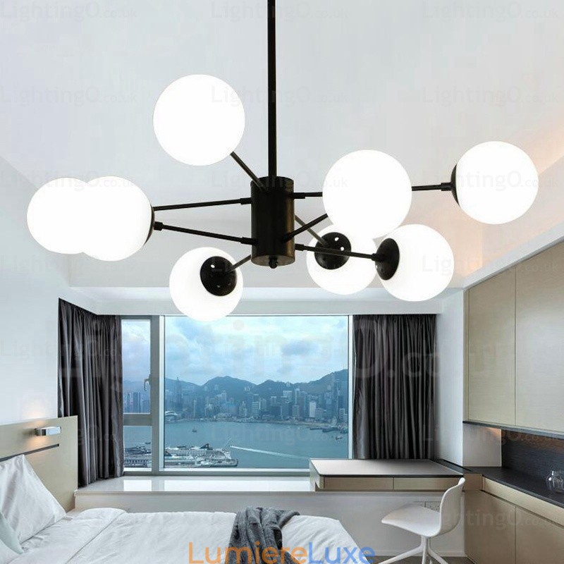 Lustre contemporain moderne à 8 lumières avec abat-jour en verre