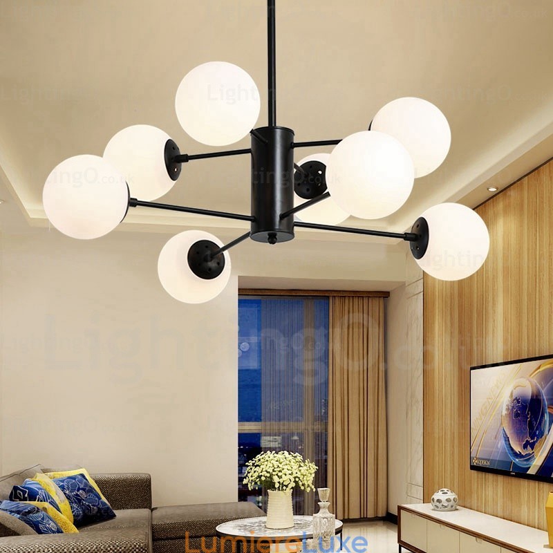 Lustre contemporain moderne à 8 lumières avec abat-jour en verre