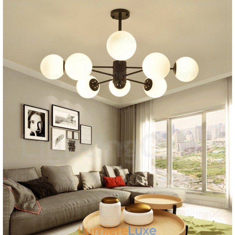 Lustre contemporain moderne à 8 lumières avec abat-jour en verre