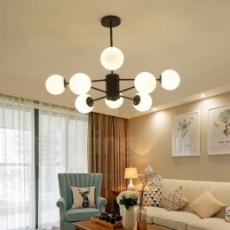 Lustre contemporain moderne à 8 lumières avec abat-jour en verre