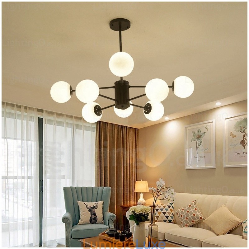 Lustre contemporain moderne à 8 lumières avec abat-jour en verre