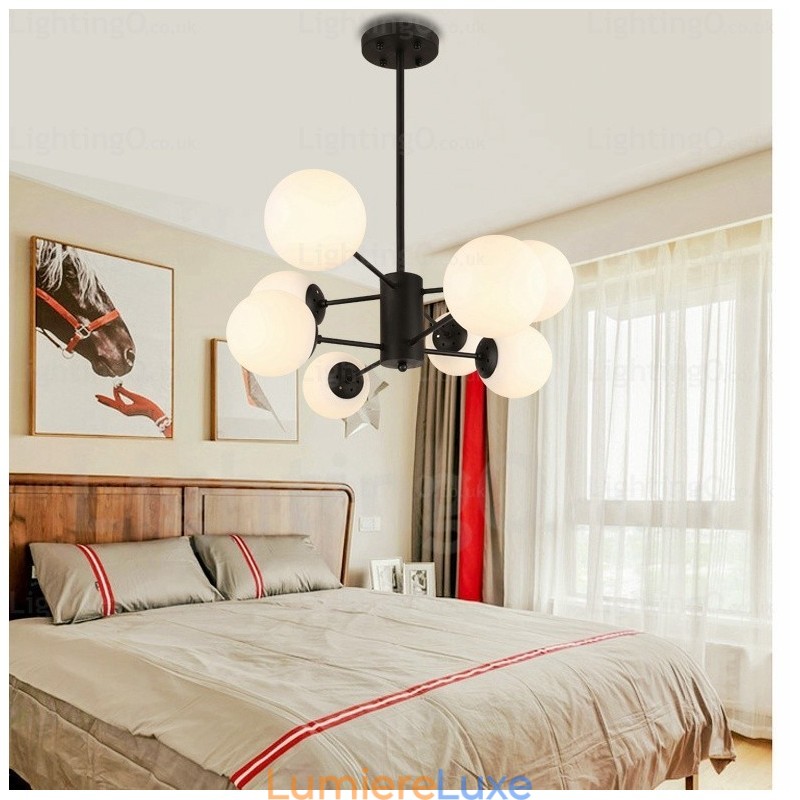 Lustre contemporain moderne à 8 lumières avec abat-jour en verre