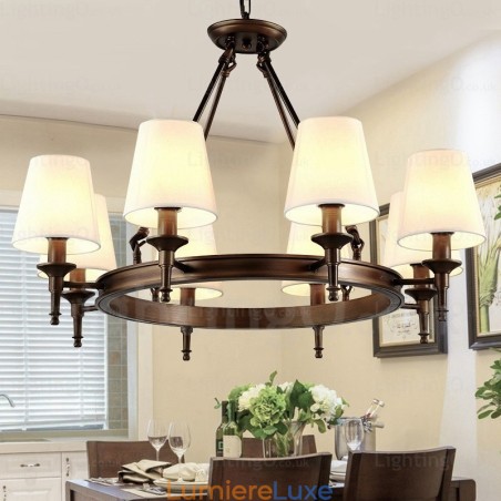 Suspension rustique nordique à 8 lumières avec abat-jour en tissu Suspension rustique nordique à 8 lumières avec abat-jour en tissu