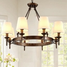 Suspension rustique nordique à 8 lumières avec abat-jour en tissu