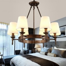 Suspension rustique nordique à 6 lumières avec abat-jour en tissu
