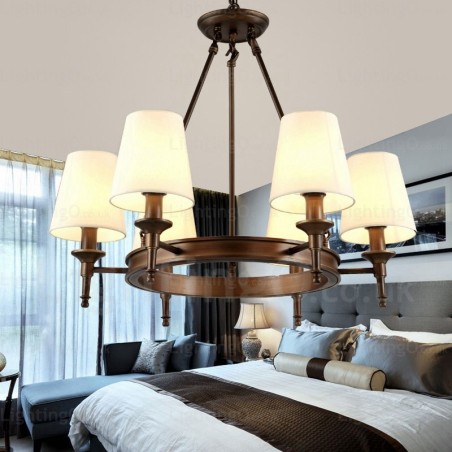 Suspension rustique nordique à 6 lumières avec abat-jour en tissu Suspension rustique nordique à 6 lumières avec abat-jour en tissu