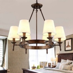 Suspension rustique nordique à 6 lumières avec abat-jour en tissu