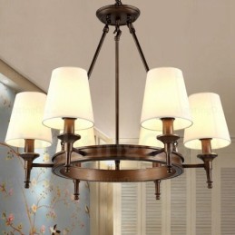 Suspension rustique nordique à 6 lumières avec abat-jour en tissu