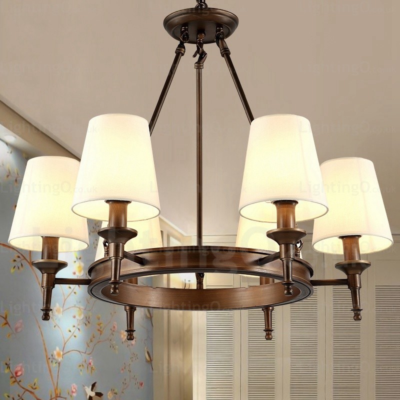 Suspension rustique nordique à 6 lumières avec abat-jour en tissu