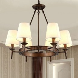 Suspension rustique nordique à 6 lumières avec abat-jour en tissu