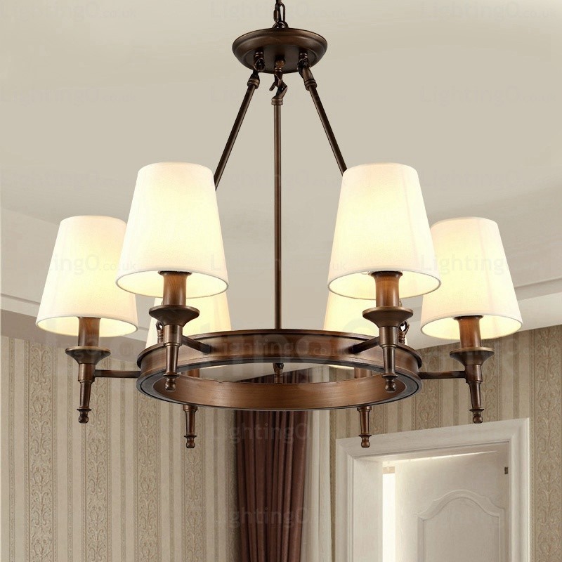 Suspension rustique nordique à 6 lumières avec abat-jour en tissu