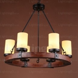 Suspension rustique à 6 lumières avec abat-jour en verre
