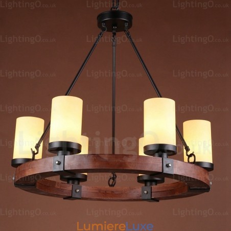 Suspension rustique à 6 lumières avec abat-jour en verre Suspension rustique à 6 lumières avec abat-jour en verre