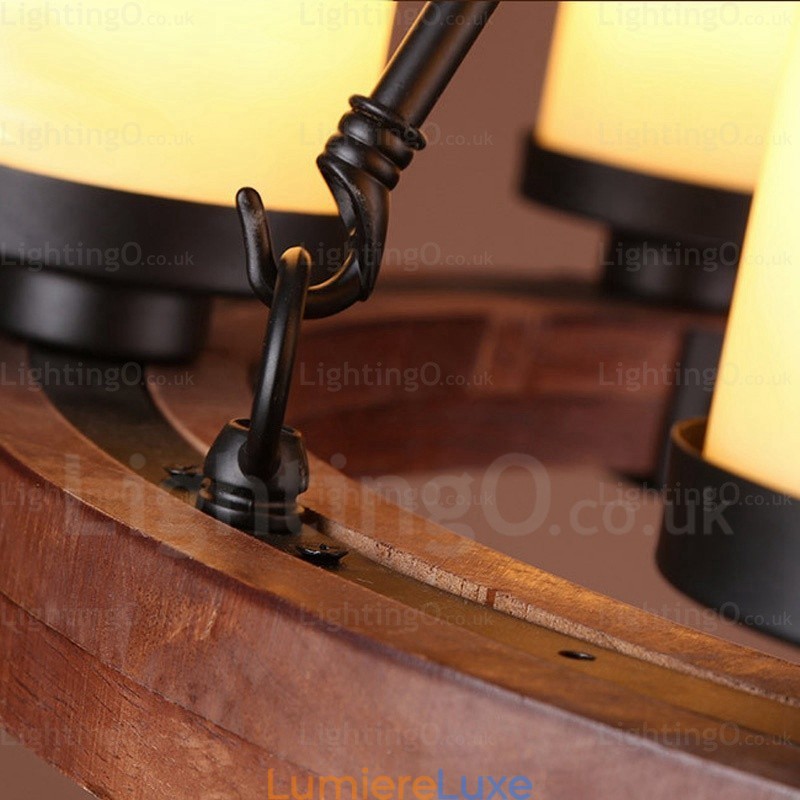 Suspension rustique à 6 lumières avec abat-jour en verre