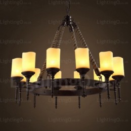 Suspension rustique vintage rétro à 12 lumières avec abat-jour en verre