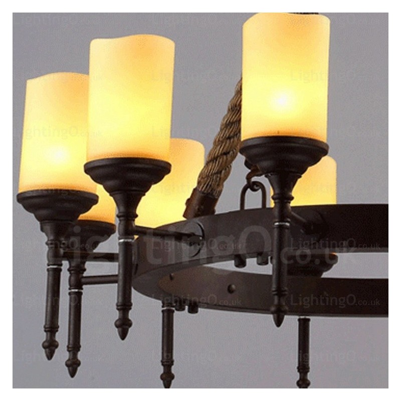Suspension rustique vintage rétro à 12 lumières avec abat-jour en verre