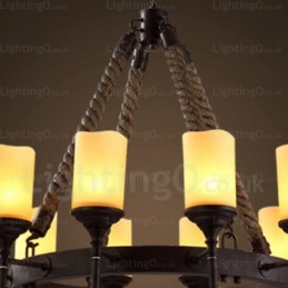 Suspension rustique vintage rétro à 12 lumières avec abat-jour en verre
