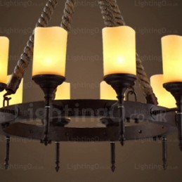 Suspension rustique vintage rétro à 12 lumières avec abat-jour en verre