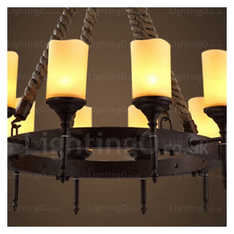 Suspension rustique vintage rétro à 12 lumières avec abat-jour en verre