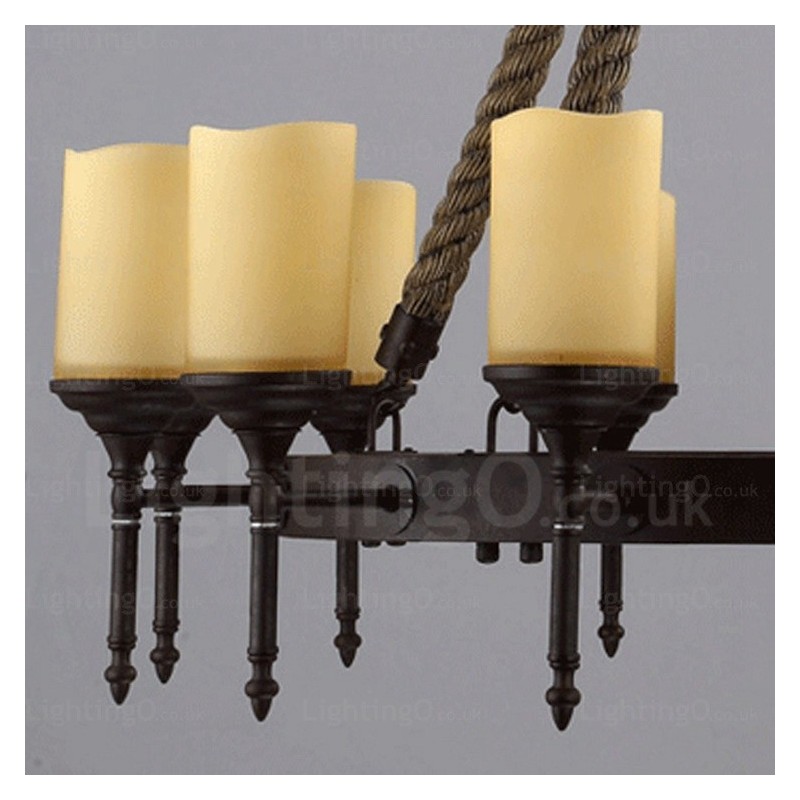 Suspension rustique vintage rétro à 12 lumières avec abat-jour en verre