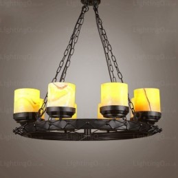 Suspension rustique vintage rétro à 8 lumières avec abat-jour en verre