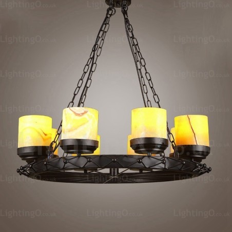 Suspension rustique vintage rétro à 8 lumières avec abat-jour en verre Suspension rustique vintage rétro à 8 lumières avec abat-jour en verre