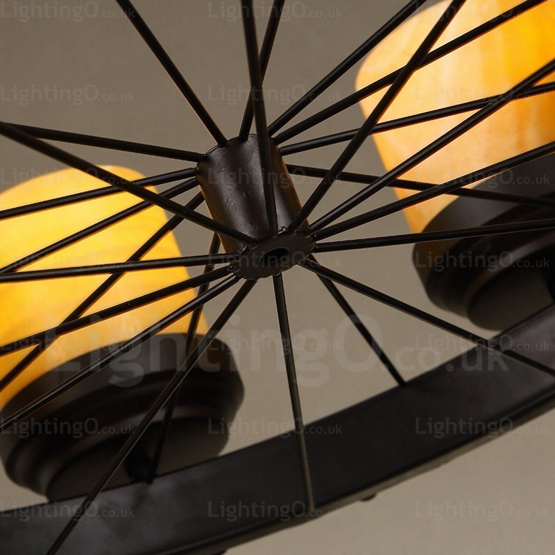Suspension rustique vintage rétro à 8 lumières avec abat-jour en verre